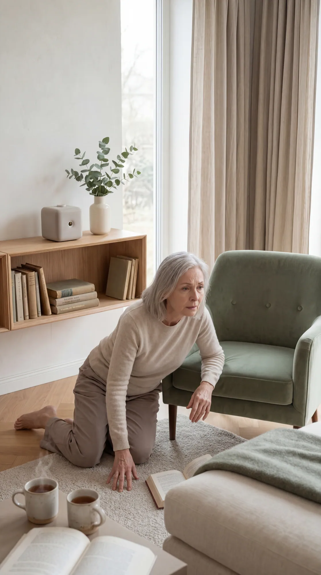 A quiet domestic interior — the kind of room a fall happens in.